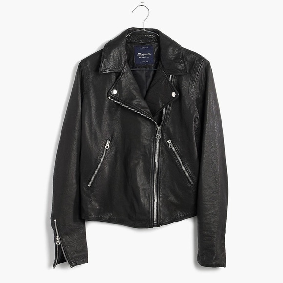 NWT Madewell Washed Leather Motorcycle Jacket/ True Black - Picture 1 of 8